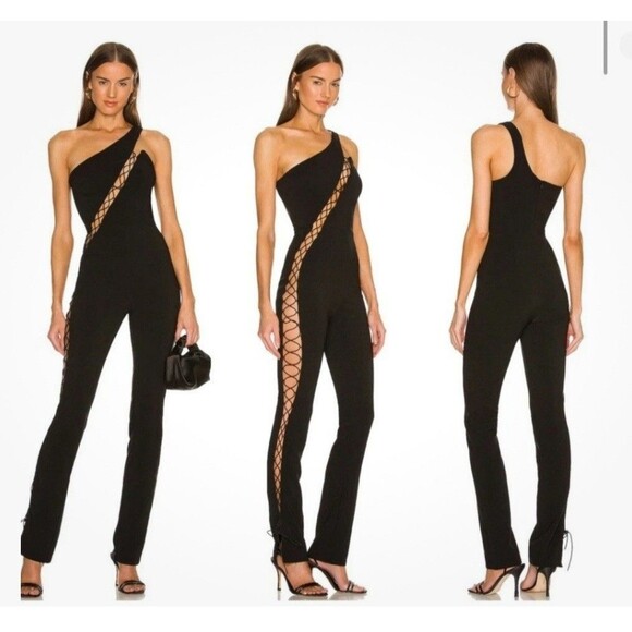 Michael Costello x REVOLVE Essex Jumpsuit in Black Size medium lace up Sexy Club - Picture 1 of 9